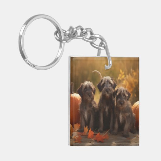Wirehaired Pointing Griffon Puppy Autumn Sleutelhanger (Voorkant Links)