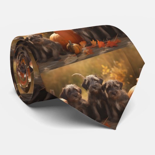 Wirehaired Pointing Griffon Puppy Autumn Stropdas (Opgerold)