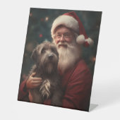 Wirehaired Pointing Griffon Sinterklaas Kerstmis Reclamebord Met Voetstuk (Voorkant)