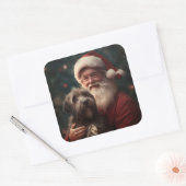 Wirehaired Pointing Griffon Sinterklaas Kerstmis Vierkante Sticker (Envelop)