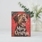 Wirehaired Pointing Griffon Vrolijk Kerstfeest Briefkaart (Staand voorkant)