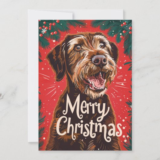 Wirehaired Pointing Griffon Vrolijk Kerstfeest Feestdagenkaart (Voorkant)