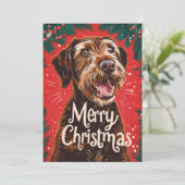 Wirehaired Pointing Griffon Vrolijk Kerstfeest Feestdagenkaart (Staand voorkant)