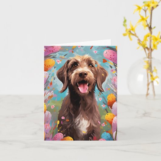 Wirehaired wijzend griffon Gelukkig Pasen Kaart (Gele Bloem)