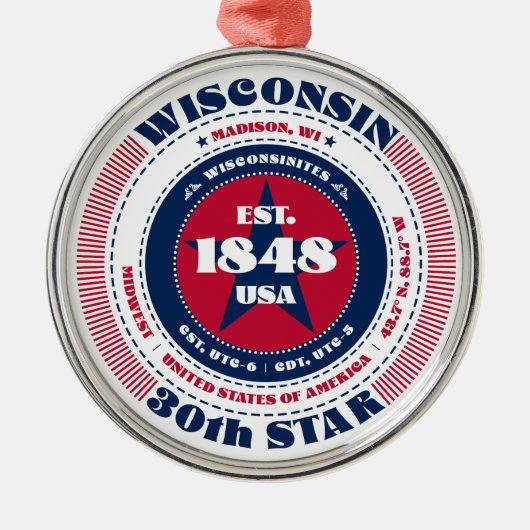 Wisconsin 30e staat kerstversiering metalen ornament (Voorkant)