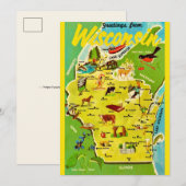 Wisconsin 5x7 Map Vintage Postcard (Voorkant / Achterkant)