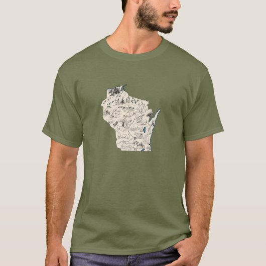 Wisconsin  Afbeelding Kaart Antiek Grafiek Retro T-shirt (Voorkant)