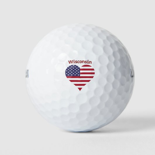 Wisconsin American Flag Heart Golfballen (Voorkant)