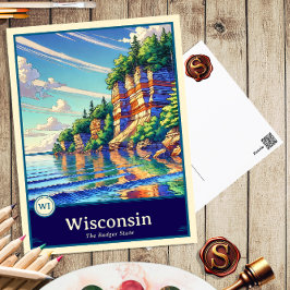 Wisconsin | Anime Stijl Cel Gearceerde Ansichtkaar Briefkaart