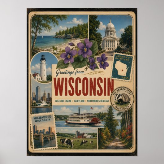 Wisconsin Authentieke Vintage Stijl Poster (Voorkant)