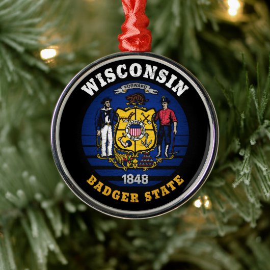 WISCONSIN BADGER STATE FLAG METALEN ORNAMENT (Boom)