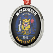 WISCONSIN BADGER STATE FLAG METALEN ORNAMENT (Links)