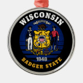 WISCONSIN BADGER STATE FLAG METALEN ORNAMENT (Voorkant)
