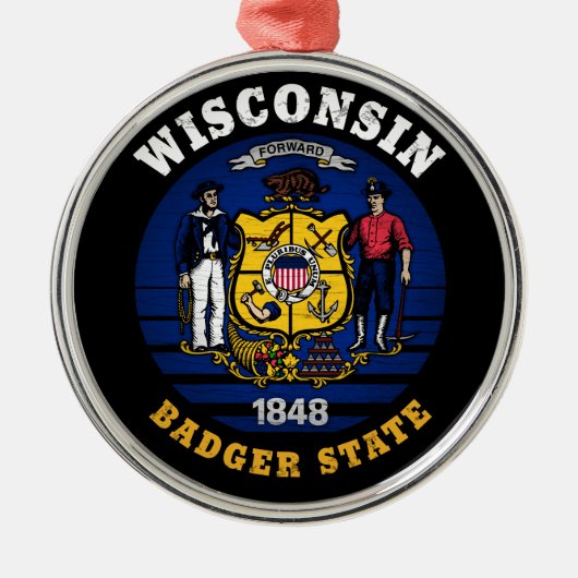 WISCONSIN BADGER STATE FLAG METALEN ORNAMENT (Voorkant)