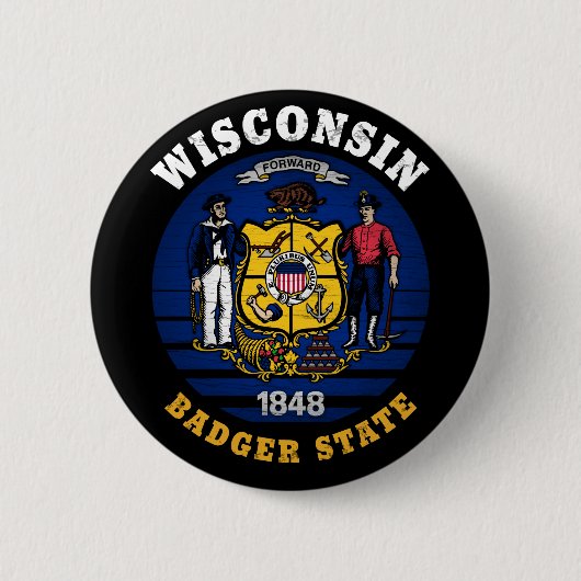 WISCONSIN BADGER STATE FLAG RONDE BUTTON 5,7 CM (Voorkant)