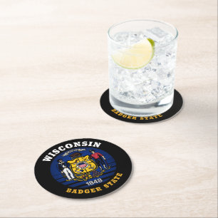 WISCONSIN BADGER STATE FLAG RONDE KARTONNEN ONDERZETTER