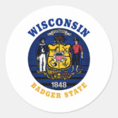 WISCONSIN BADGER STATE FLAG RONDE STICKER (Voorkant)