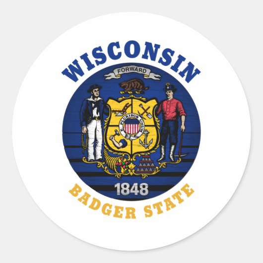 WISCONSIN BADGER STATE FLAG RONDE STICKER (Voorkant)