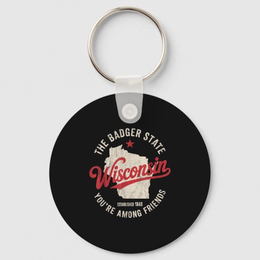 Wisconsin Badger State Retro Star Mannen Vrouwen K Sleutelhanger (Voorkant)