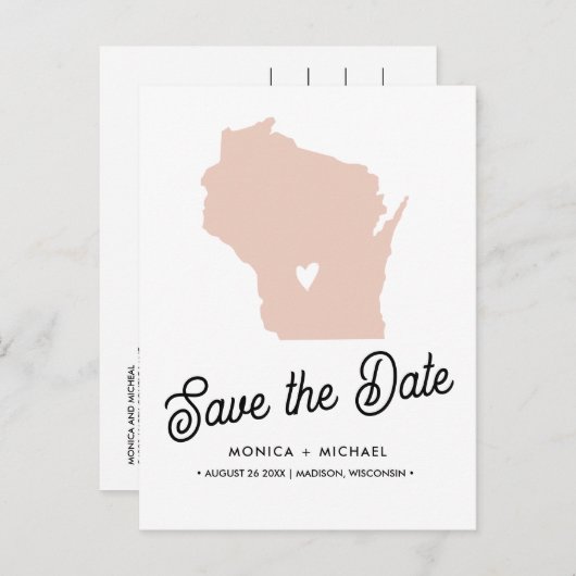 WISCONSIN-bestemming Weddenschap MET ELKE KLEUR Aankondigingskaart (Voorkant / Achterkant)