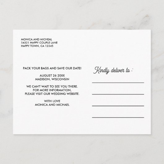 WISCONSIN-bestemming Weddenschap MET ELKE KLEUR Aankondigingskaart (Achterkant)