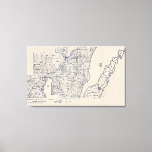 Wisconsin Bicycle Road Map 3 Canvas Afdruk (Voorkant)