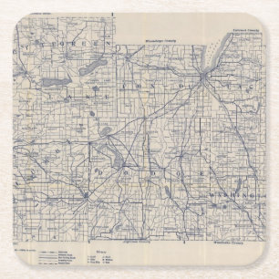Wisconsin Bicycle Road Map 4 Kartonnen Onderzetters