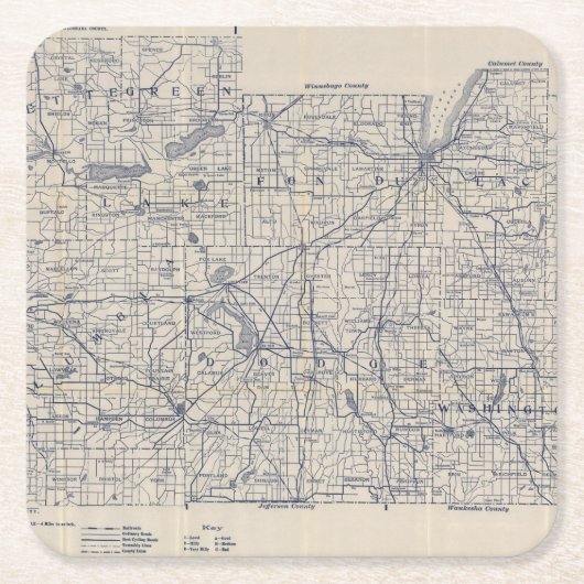 Wisconsin Bicycle Road Map 4 Kartonnen Onderzetters (Voorkant)
