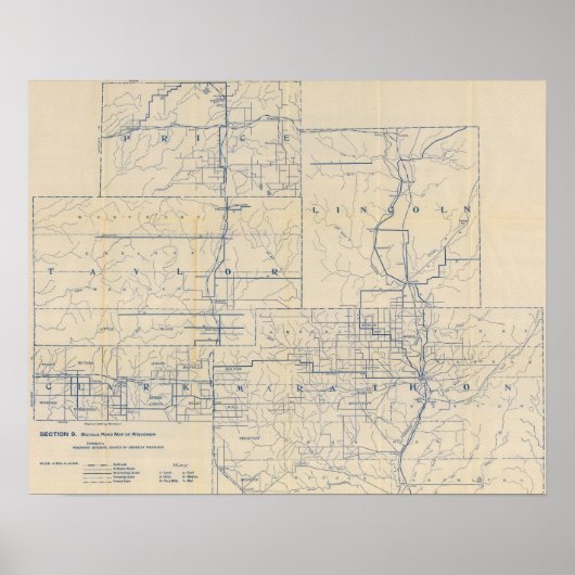 Wisconsin Bicycle Road Map 6 Poster (Voorkant)