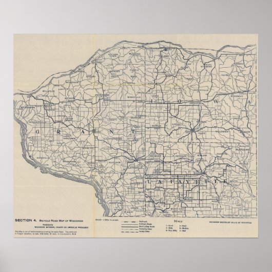 Wisconsin Bicycle Road Map 8 Poster (Voorkant)