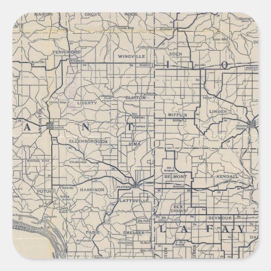 Wisconsin Bicycle Road Map 8 Vierkante Sticker (Voorkant)