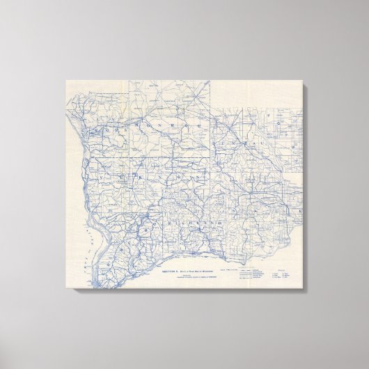 Wisconsin Bicycle Road Map Canvas Afdruk (Voorkant)
