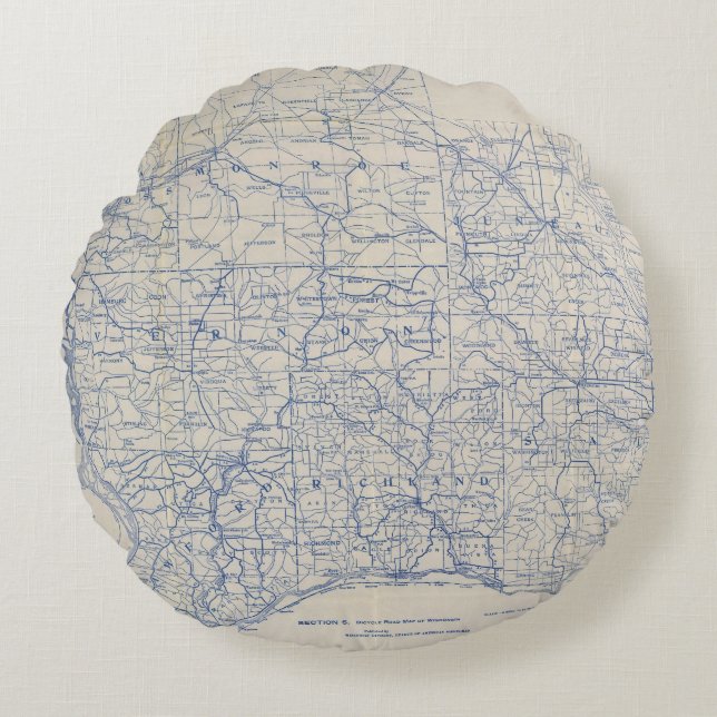 Wisconsin Bicycle Road Map Rond Kussen (Voorkant)