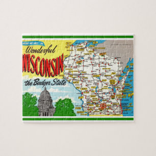 Wisconsin Briefkaart Kaart Jigsaw Puzzel