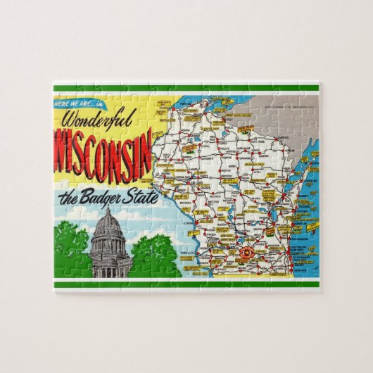 Wisconsin Briefkaart Kaart Jigsaw Puzzel (Horizontaal)