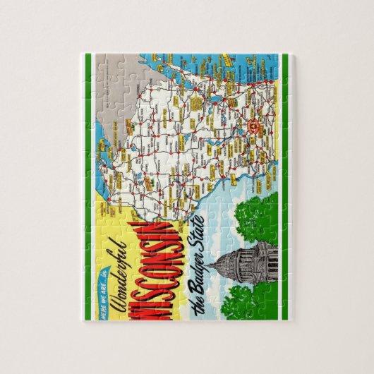 Wisconsin Briefkaart Kaart Jigsaw Puzzel (Verticaal)