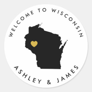 Wisconsin Bruiloft Welkom Sticker Label, Zwart, Go