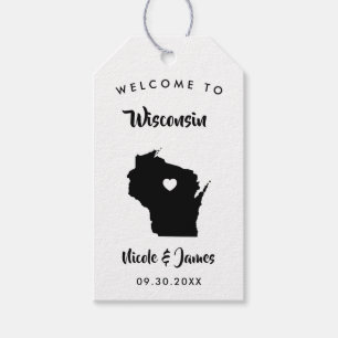 Wisconsin bruiloft welkomsttas Labels, kaart Cadeaulabel