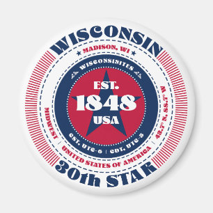 Wisconsin Cirkel Typografie Souvenir Magnet