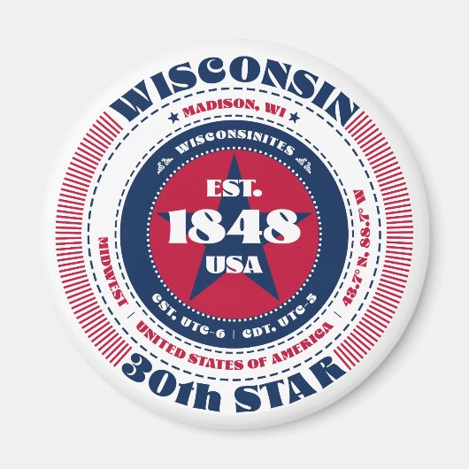 Wisconsin Cirkel Typografie Souvenir Magnet (Voorkant)