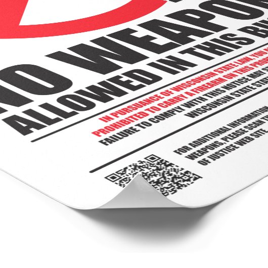 Wisconsin Concealed Carry Sign - Zakelijk Poster (Hoek)