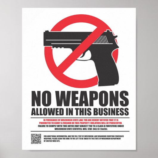 Wisconsin Concealed Carry Sign - Zakelijk Poster (Voorkant)