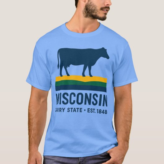 Wisconsin Dairy State Retro Cow T-shirt (Voorkant)