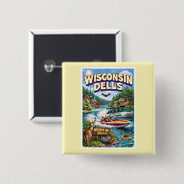 Wisconsin Dells Avontuur – Waterparken en Eenden Vierkante Button 5,1 Cm