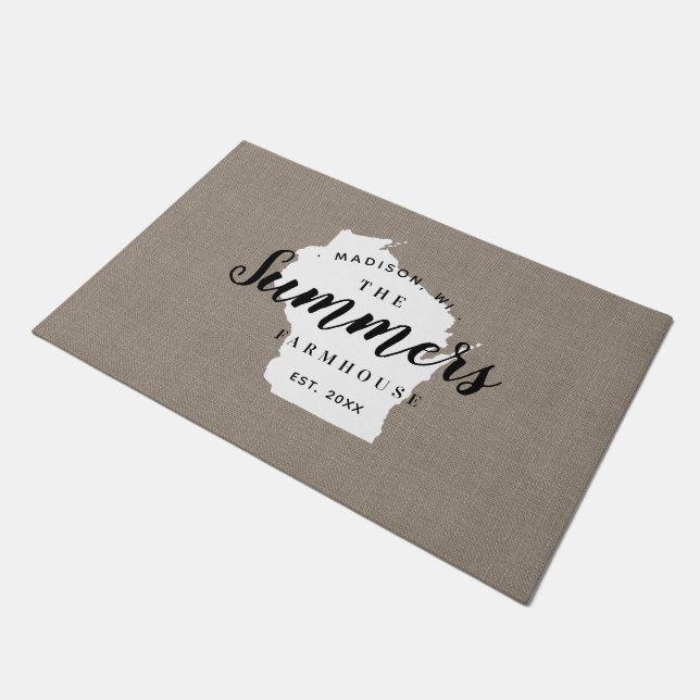 Wisconsin Family Monogram State Doormat Deurmat (Schuin)