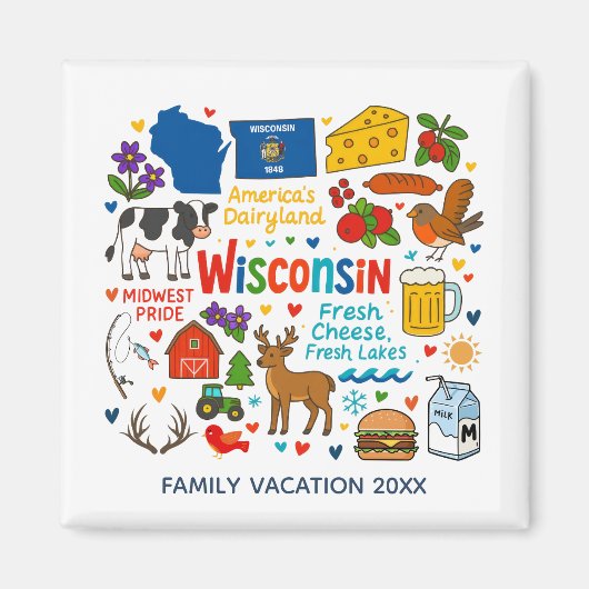 Wisconsin Family Trip Keepsake Personalized Magneet (Voorkant)