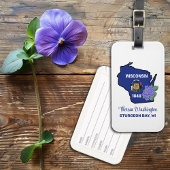 Wisconsin Flag & Flower Blue Violet Aangepaste naa Bagagelabel