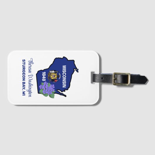 Wisconsin Flag & Flower Blue Violet Aangepaste naa Bagagelabel (Voorkant (horizontaal))