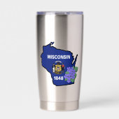 Wisconsin Flag & Flower Blue Violet Aangepaste naa Geïsoleerde Drinkbeker (Voorkant)
