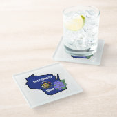 Wisconsin Flag & Flower Blue Violet Aangepaste naa Glazen Onderzetter (Schuin)